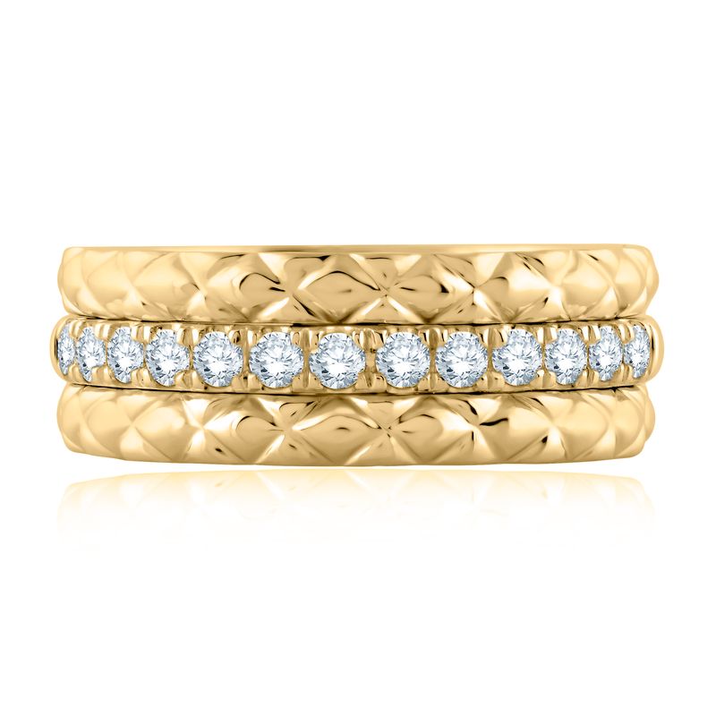 14 Karat Yellow Gold Quilted Diamond Row Fashion Ring