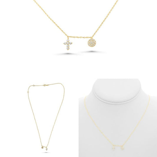 14K Diamond Cross And Disc Necklace