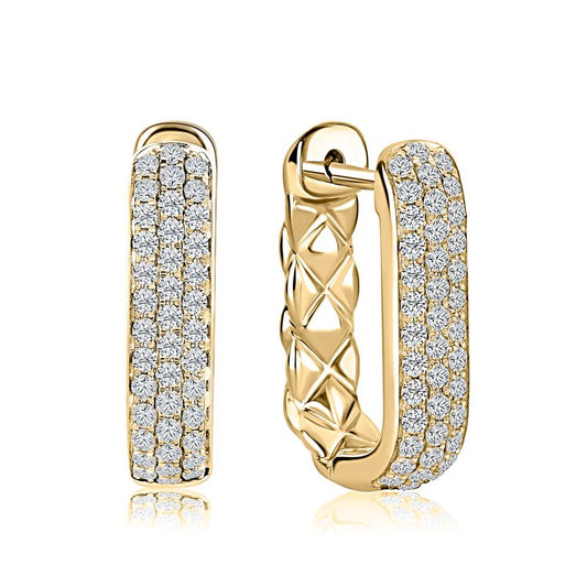 14 Karat Yellow Gold Wide Diamond Earrings