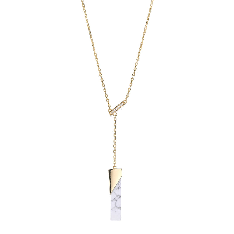 Elle Yellow Sterling Silver Gold Plated Howlite & CZ Y Necklace