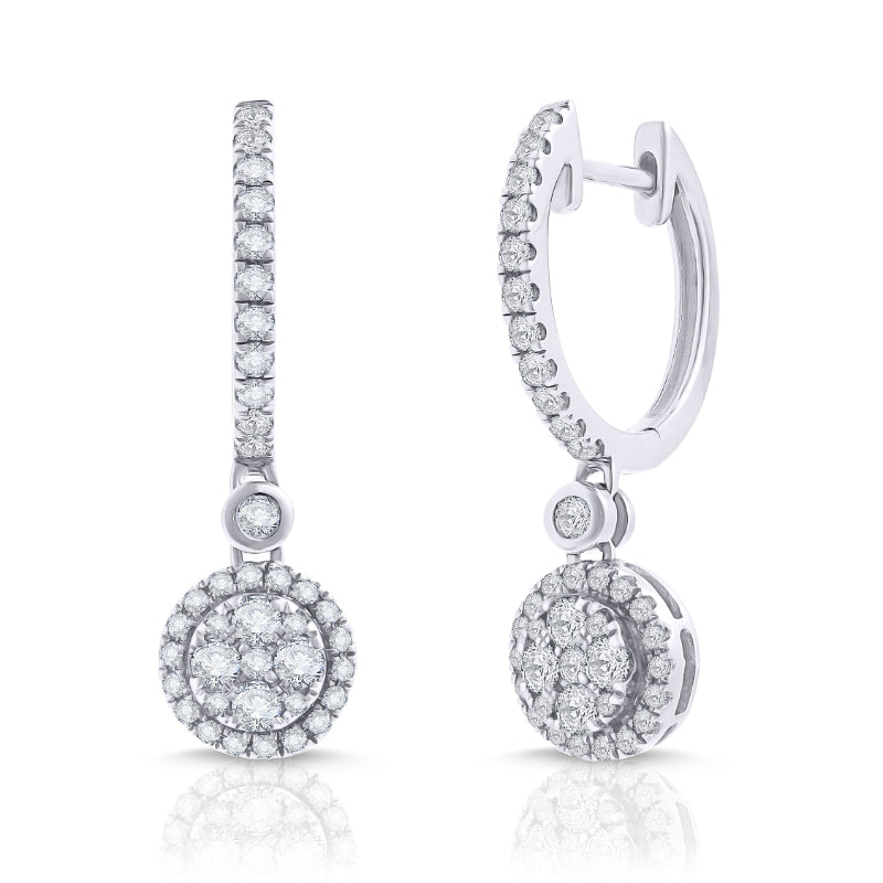 MK Luxury Lady's White 14 Karat Diamond Halo Drop Earrings
