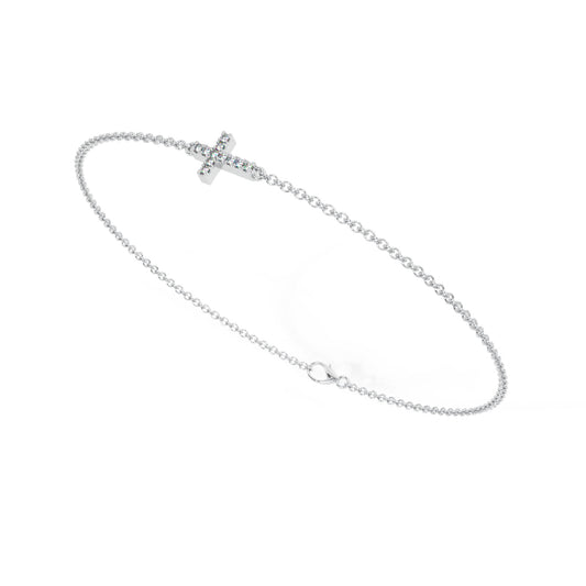 MK Luxury Lady's White 14 Karat Sideways Diamond Cross Adjustable Bracelet