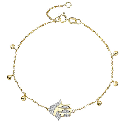 MK Luxury Lady's Yellow 14 Karat Diamond Piety Hamsa Charm Adjustable Bracelet