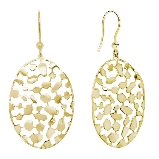Lady's Yellow Sterling Silver Gold Plated Mosaic Oval Dangle Earrings