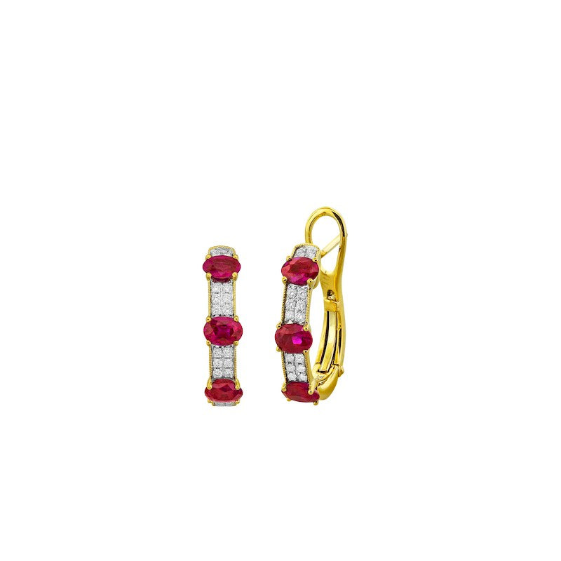 Spark Creations Lady's Yellow 18 Karat Ruby/Diamond Huggie Earrings