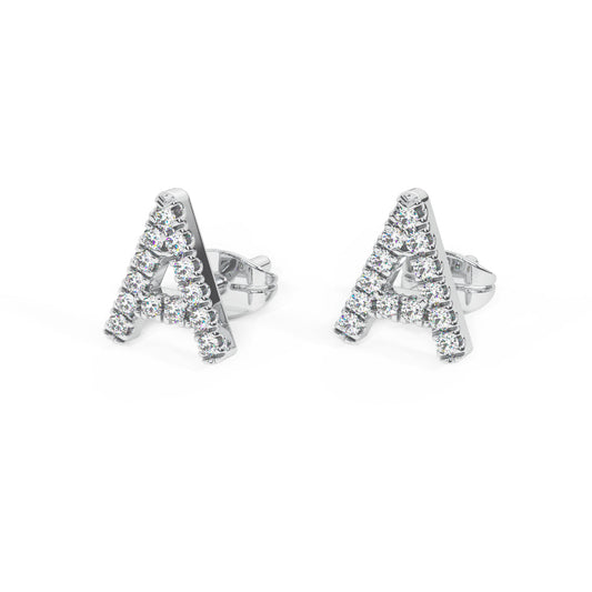 MK Luxury Lady's White 14 Karat Letter ''A'' Single Stud Earrings