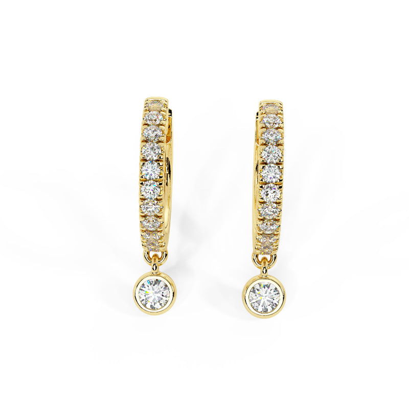 MK Luxury Lady's Yellow 14 Karat Diamond Huggie With Dangle Earrings