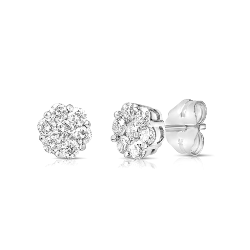 MK Luxury Lady's White 14 Karat Diamond Flower Cluster Earrings