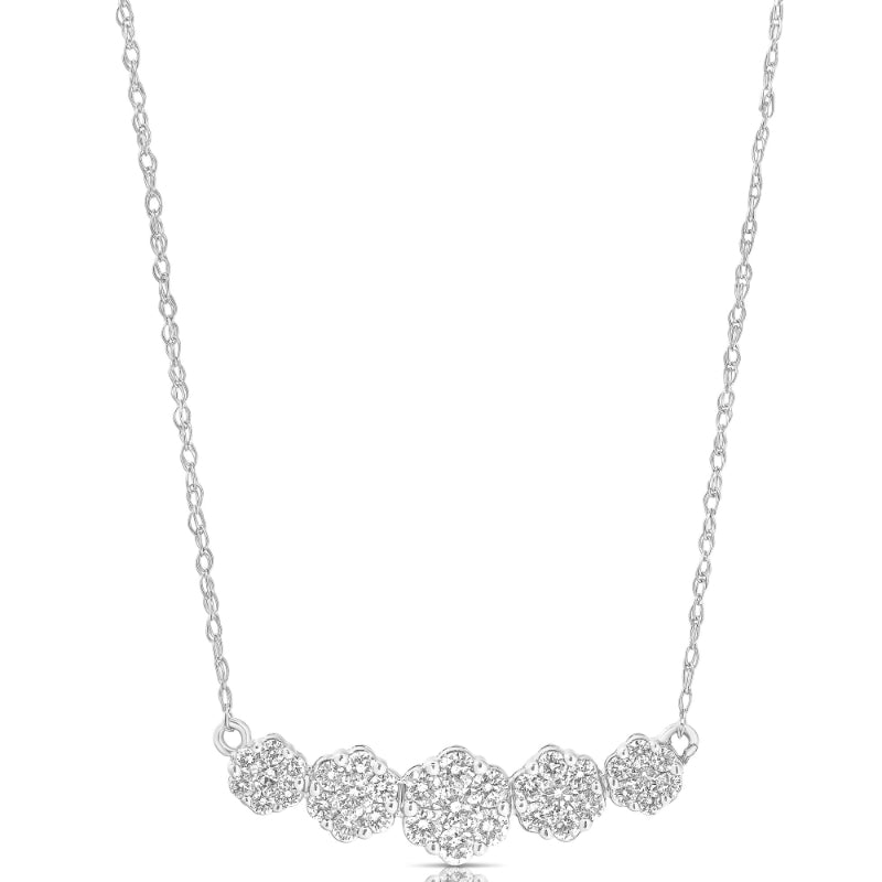 MK Luxury Lady's White 14 Karat Graduated 5 Stone Flower Cluster Necklace