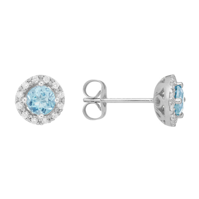 Lady's White 14 Karat Aquamarine & Diamond Halo Earrings