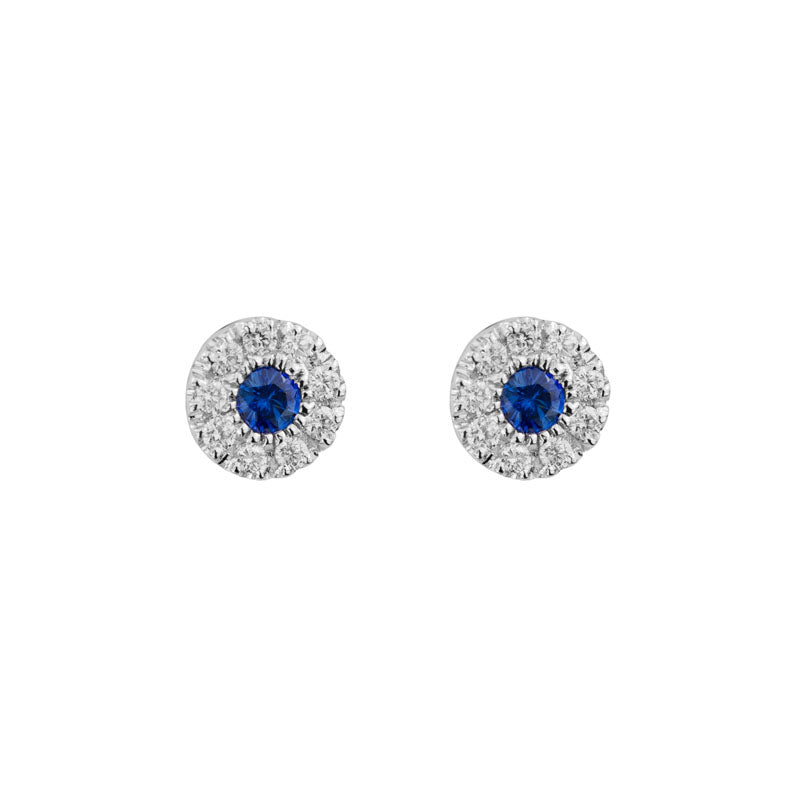 Lady's White 14 Karat Sapphire/Diamond Halo Stud Earrings