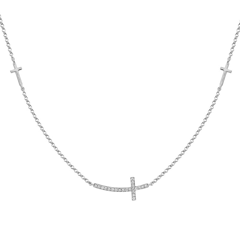 Lady's White 14 Karat Sideways Cross Necklace