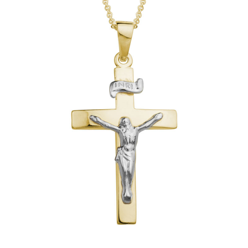 Two Tone 14 Karat Crucifix Pendant