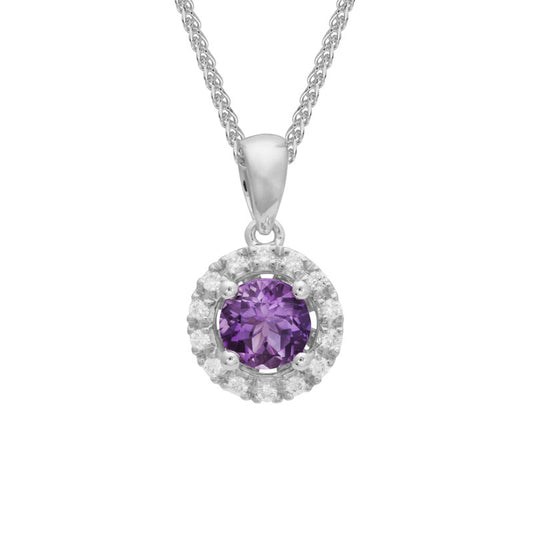 Lady's White 14 Karat Amethyst & Diamond Halo Pendant