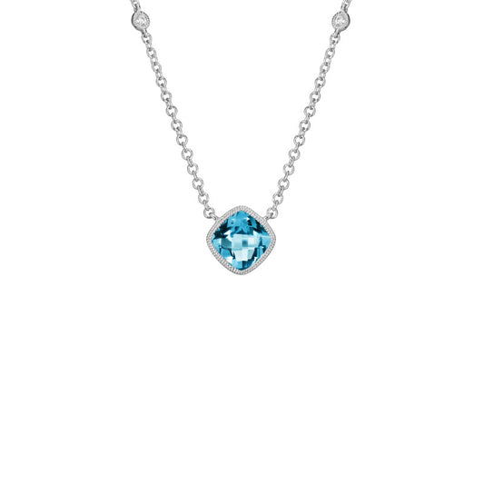 Lady's White 14 Karat Blue Topaz & Diamond Stationary Pendant