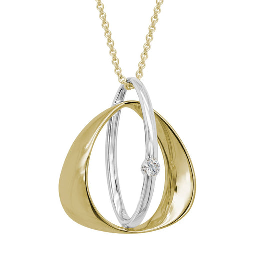 Lady's Two Tone 14 Karat Diamond Open Oval/Abstract Triangle Pendant