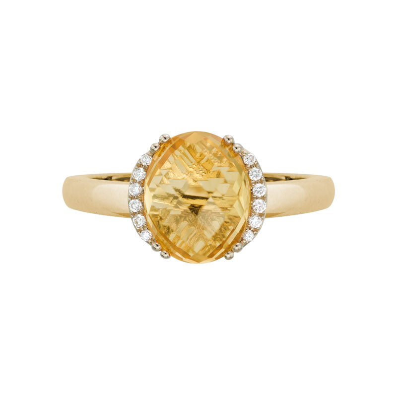 Lady's Yellow 14 Karat Citrine & Diamond Fashion Ring
