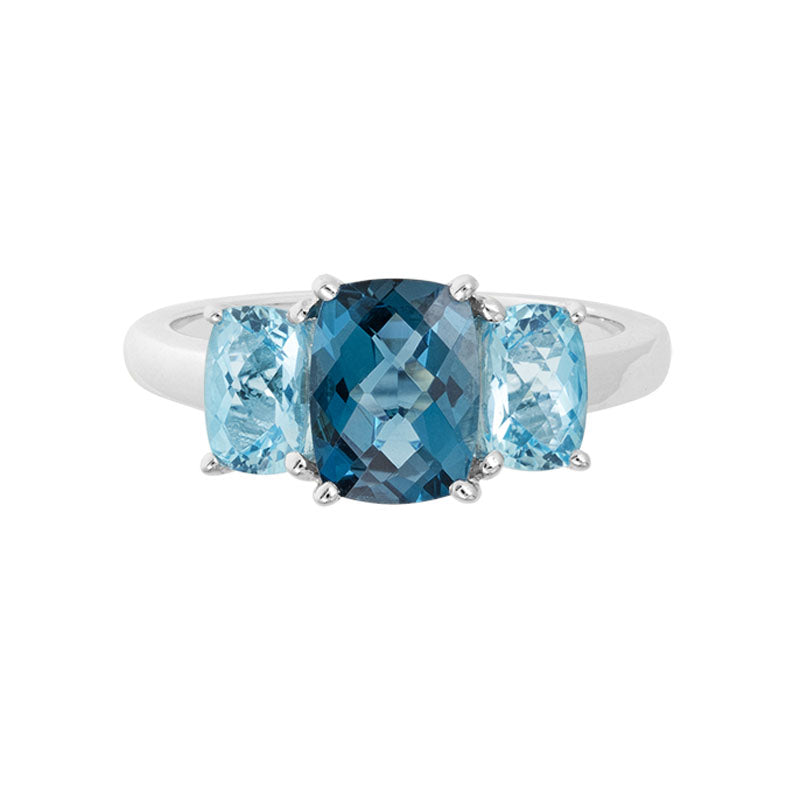 Lady's White 14 Karat 3 Stone London Blue Topaz/Sky Blue Topaz Fashion Ring