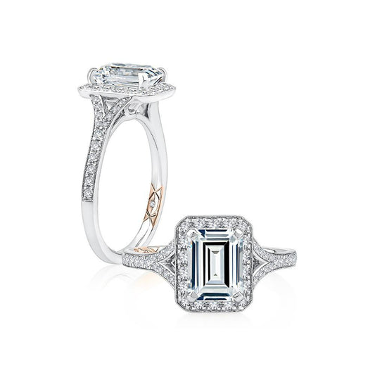 A. Jaffe Classic Halo Emerald Diamond Engagement Ring