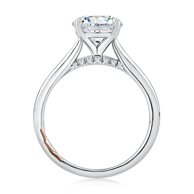 A. Jaffe solitaire round center diamond engagement ring with peek-a-boo diamonds in platinum