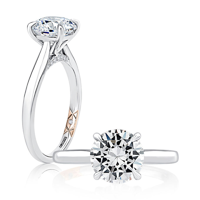 A. Jaffe solitaire round center diamond engagement ring with peek-a-boo diamonds in platinum