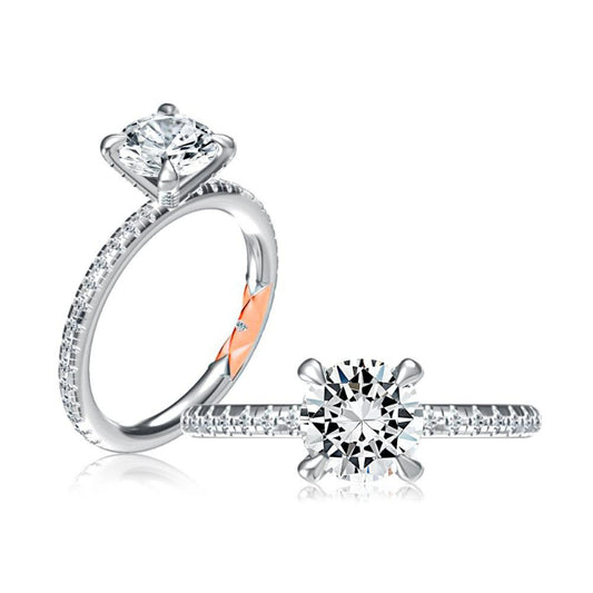 A. Jaffe Claw Prongs Round Diamond Engagement Ring with Pave Band