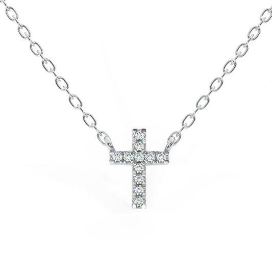 MK Luxury Lady's White 14 Karat Diamond Cross Adjustable Necklace
