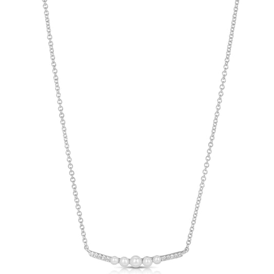 MK Luxury Lady's White 14 Karat Diamond & Pearl Curved Bar Necklace