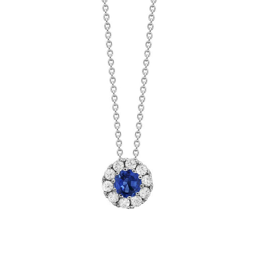 Spark Creations Lady's White 18 Karat Sapphire/Diamond Halo Pendant