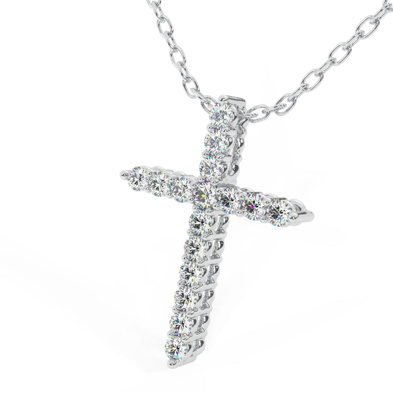 MK Luxury Lady's White 14 Karat Diamond Cross Pendant