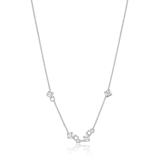 Elle Sterling Silver Rhodium Plated CZ Station Chain