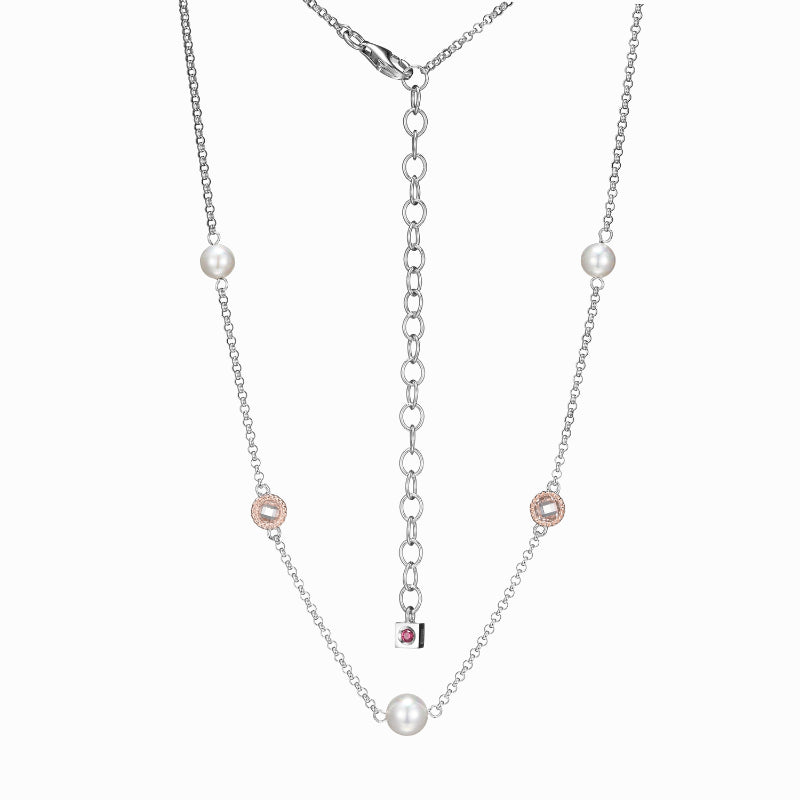 Elle Two Tone Sterling Silver Rhodium and Gold Plated Cz/Pearl Essence Bezel Necklace