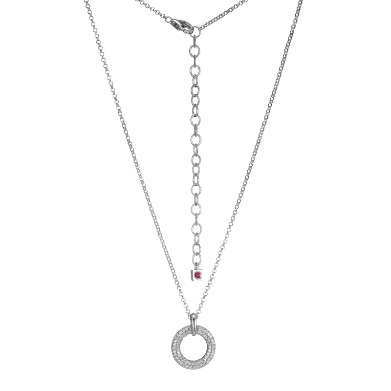 Elle Sterling Silver Rhodium Plated CZ Circle Drop Necklace
