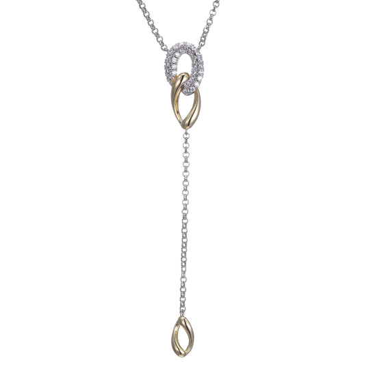 Elle Two Tone Sterling Silver Gold Plated CZ Oval Link Y Necklace
