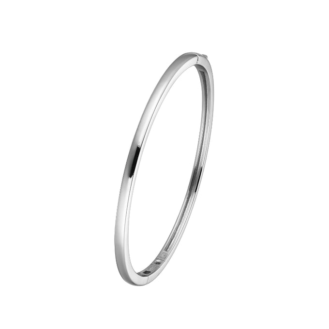 Elle Sterling Silver Rhodium Plated Oval Hinged Bangle Bracelet