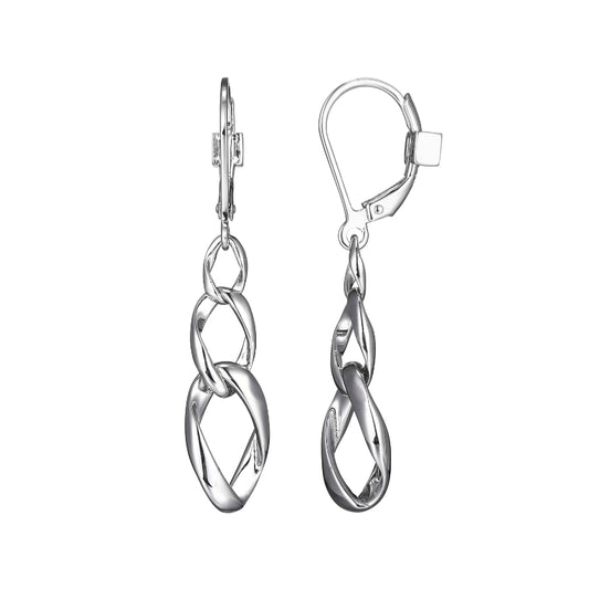 Elle Lady's Sterling Silver Plated White Chain Link Dangle Earrings
