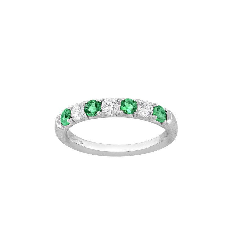 Spark Creations Lady's White Polished 18 Karat 7 Stone Emerald/Diamond Ring