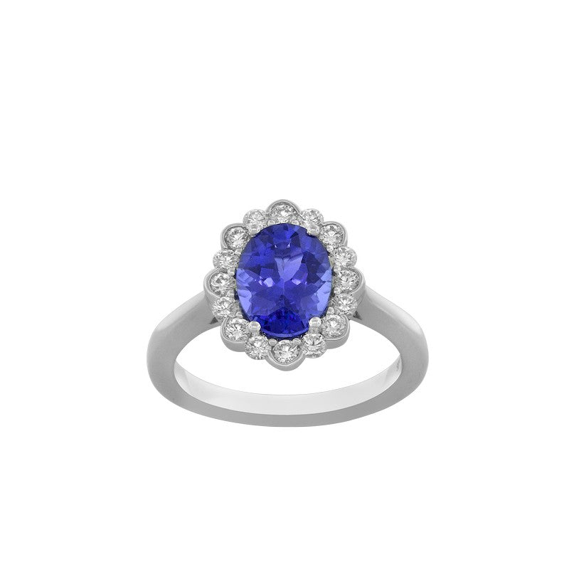 Spark Creations Lady's White 18 Karat Tanzanite/Diamond Halo Fashion Ring