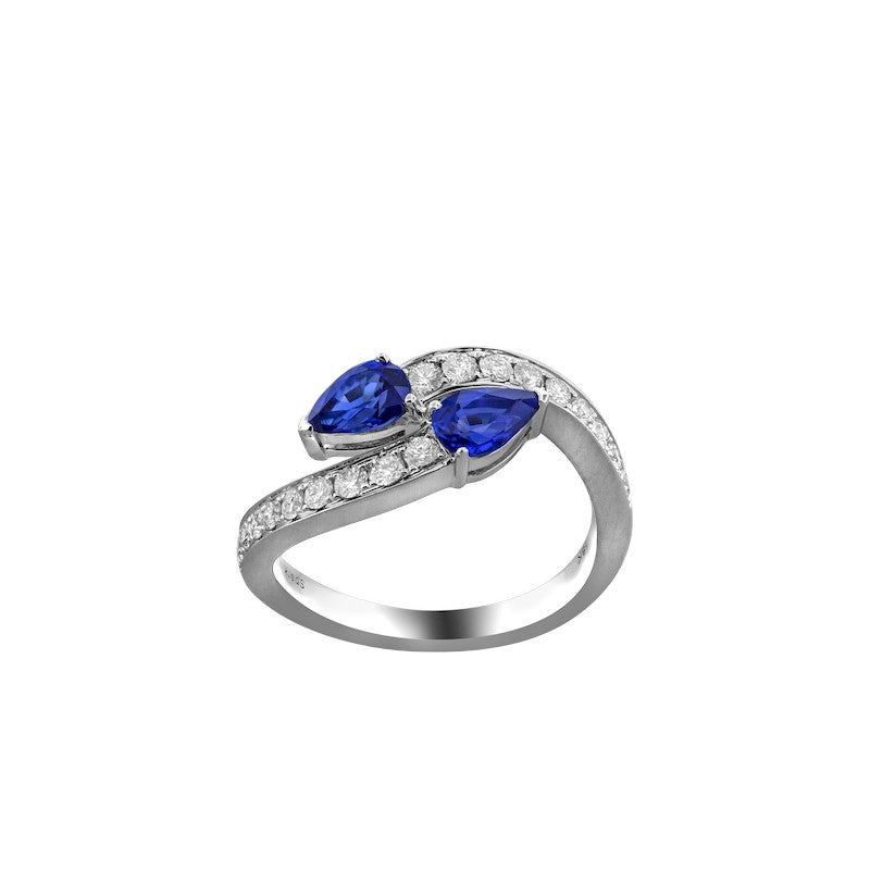 Spark Creations Lady's White 18 Karat Sapphire/Diamond Bypass Fashion Ring