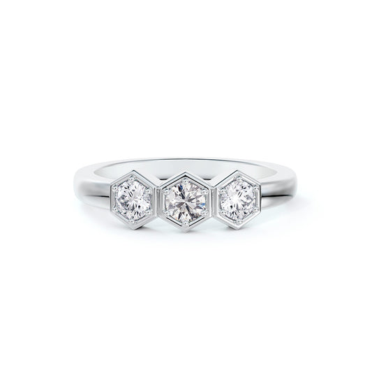 De Beers Forevermark Lady's White 14 Karat Diamond 3 Stone Honecomb Ring