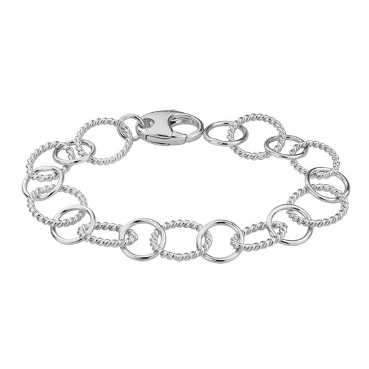 Sterling Silver Rhodium Plated Textured/Plain Circle Bracelet