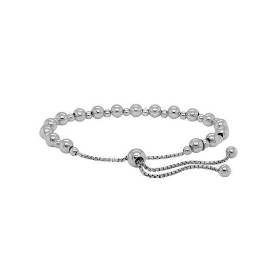 Rhodium Plated Sterling Silver Bolo Bracelet W/Beads