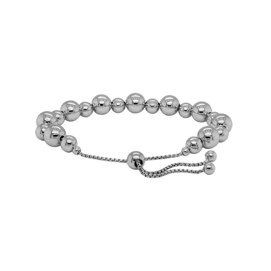 Rhodium Plated Sterling Silver Bolo Bracelet W/Beads