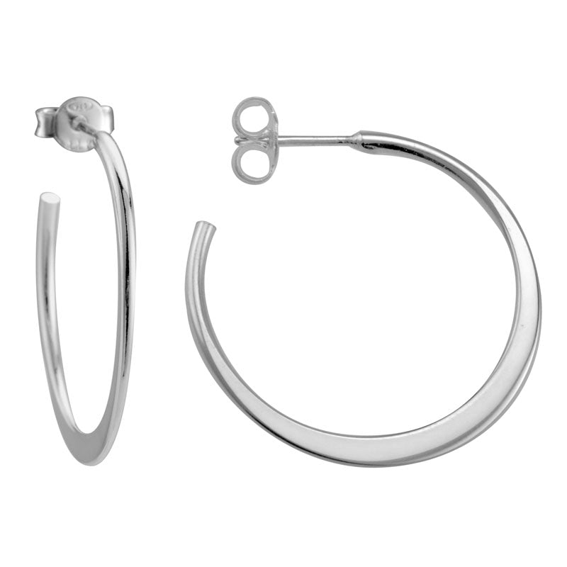 Lady's White Sterling Silver Rhodium Plated Tapered Round Hoop Earrings