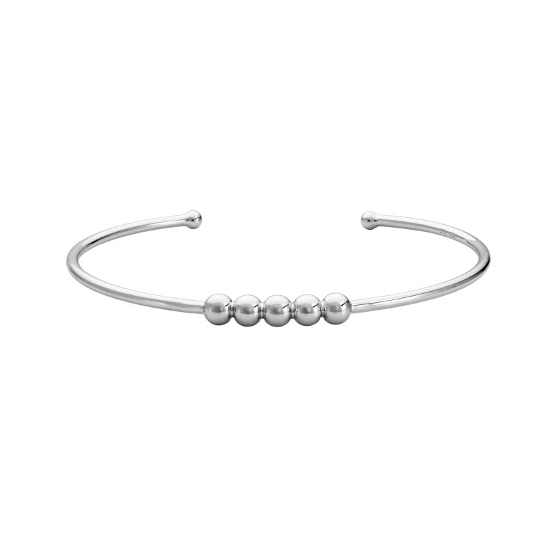 Rhodium Plated Sterling Silver Cuff Bracelet W/Beads