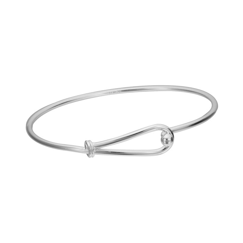 Sterling Silver Rhodium Plated Wire Looped Closure Bangle Bracelet