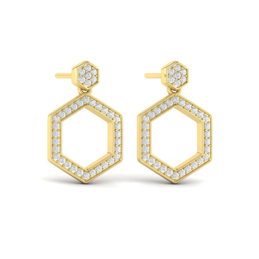 Vlora Ladies Yellow 14 Karat Pave Diamond Honeycomb Drop Earrings