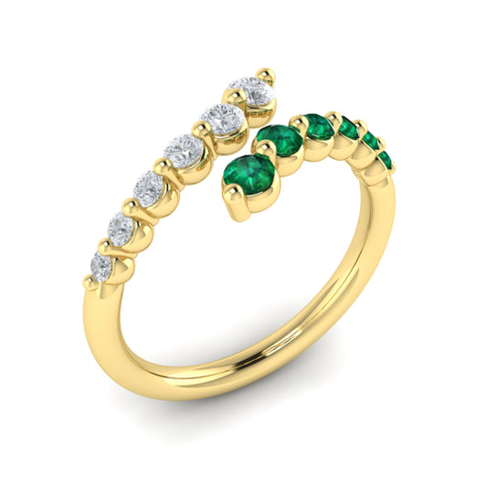 Vlora Ladies Yellow 14 Karat Emerald/Diamond Bypass Fashion Ring