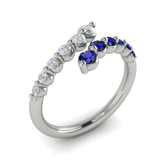 Vlora Ladies White 14 Karat Sapphire/Diamond Bypass Fashion Ring