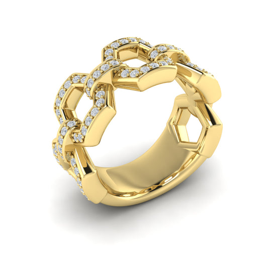 Vlora Ladies Yellow 14 Karat Diamond Chain Link Band Fashion Ring